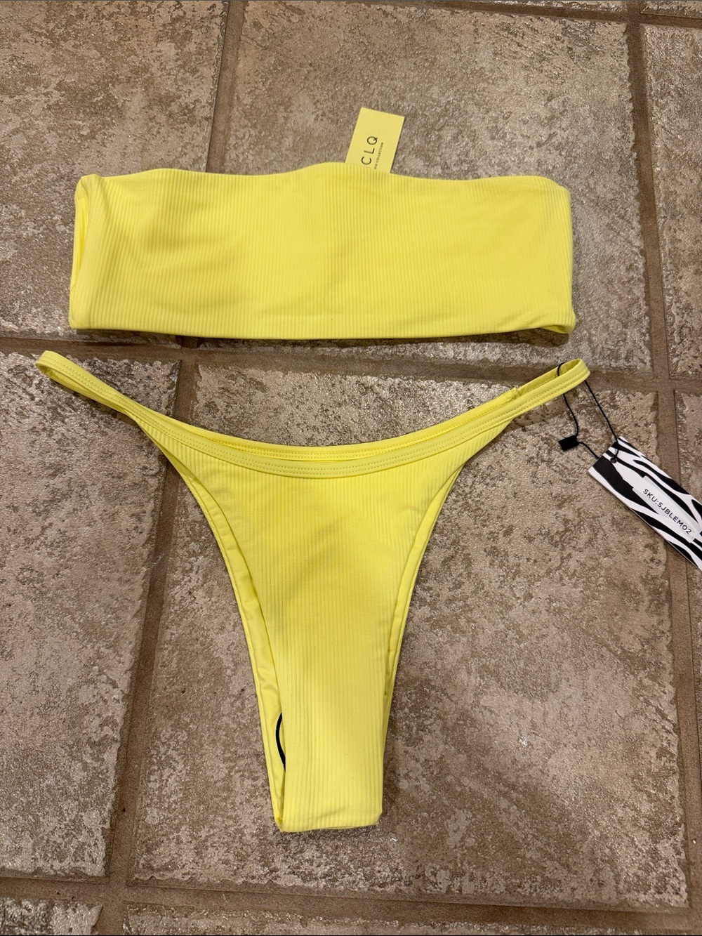 Women’s Yellow Ribbed Strapless Bikini Set